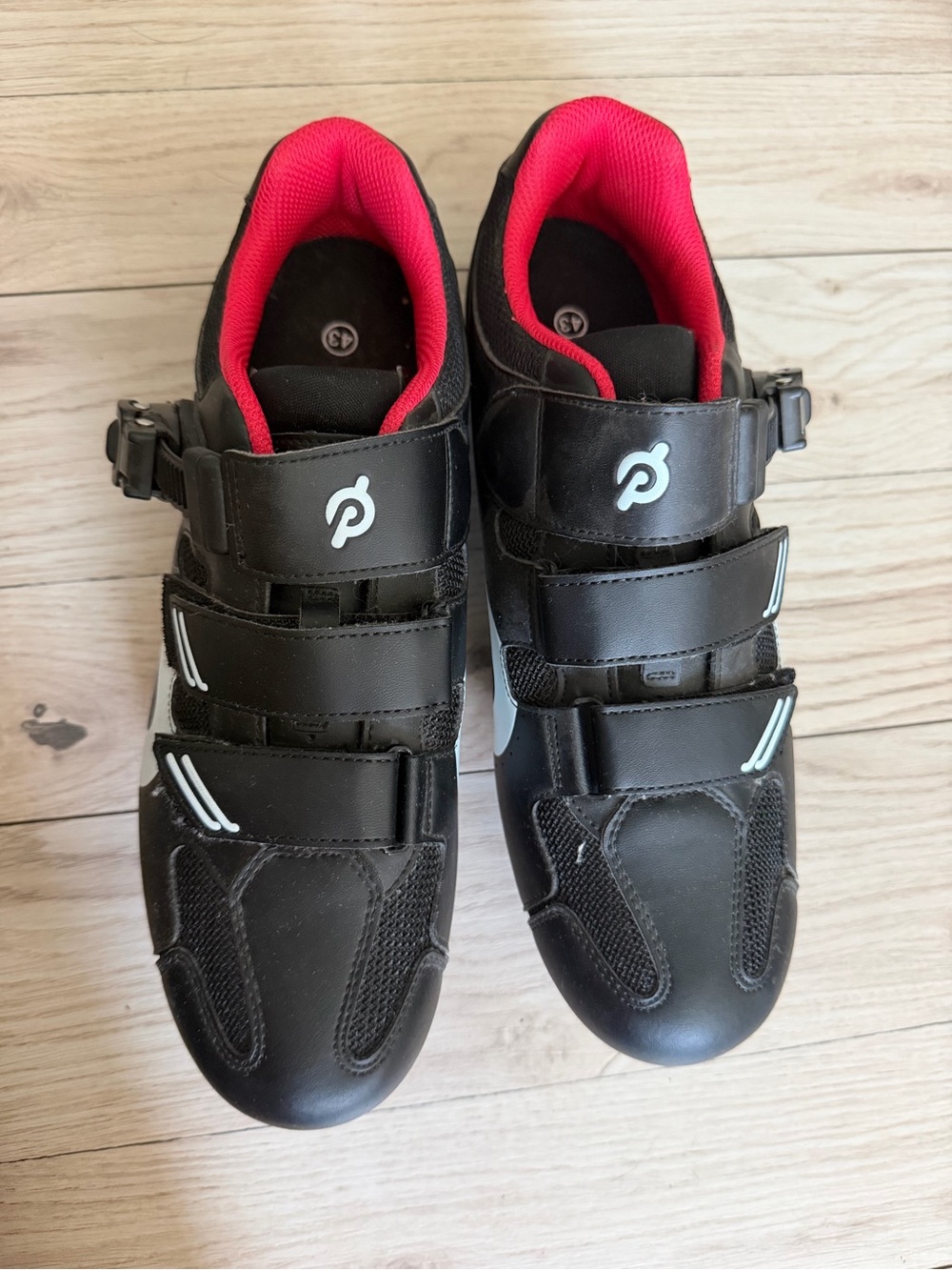 Peloton Black and Red Men's Cycling Shoes - Triple Strap Closure